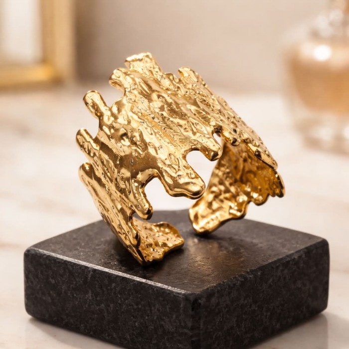 Modern Geometric Design Precious Natural Golden Waves Women ring size 7 adjustable - photo 3