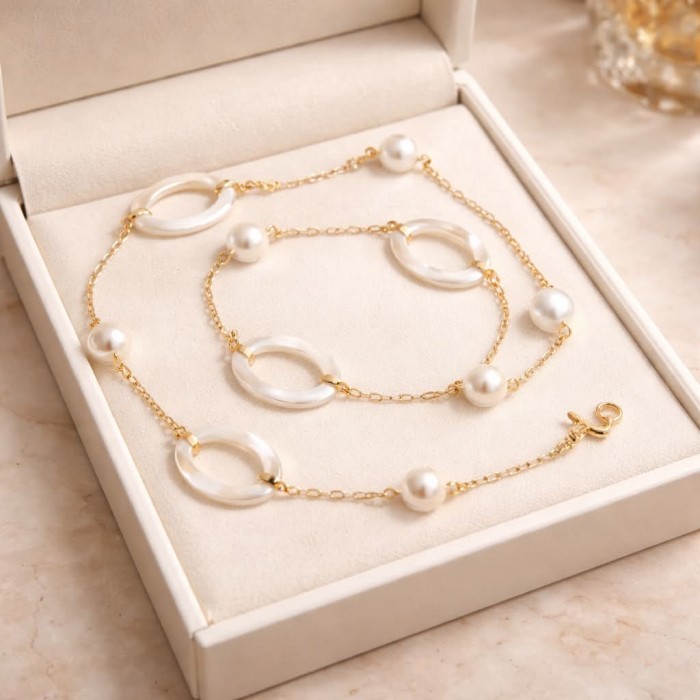 Precious White Blister Pearl 14K Gold over .925 Sterling Silver .925 Sterling Silver Necklace - Precious White Blister Pearl necklace in box, top view.