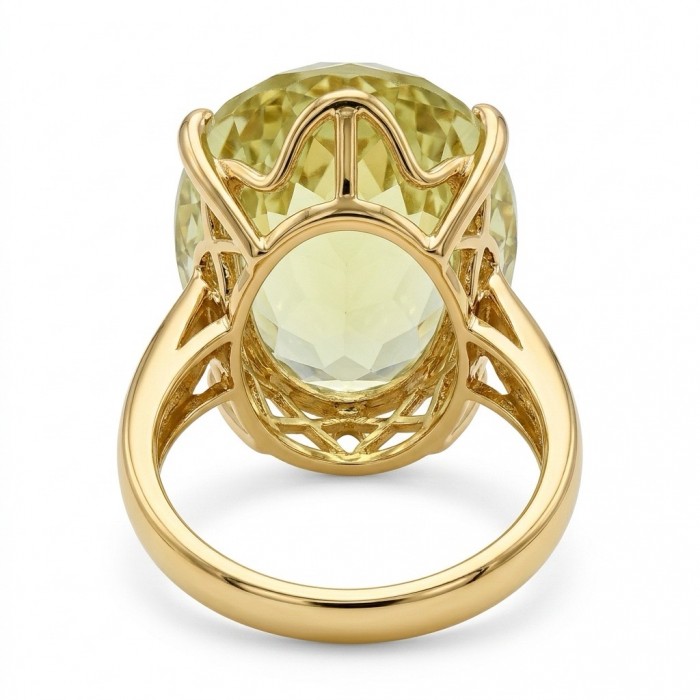 Solid 14.8 carat Genuine Lemon Quartz 18K Gold over .925 Sterling Silver handcrafted ring size 7 - Back view of lemon quartz ring in 18K gold setting