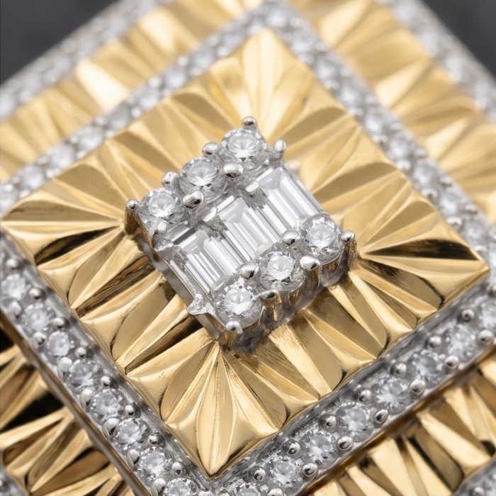 Art Deco 2.2 carat White Topaz 14K Gold over .925 Silver handcrafted Cocktail Ring s. 6 1/4 - Close-up of Art Deco 2.2 carat White Topaz in 14K Gold over .925 Silver.