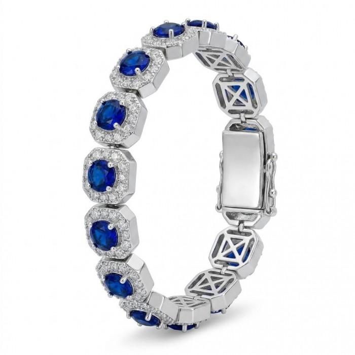 Beauty of Nature - natural 22.5 carat Sapphire .925 Sterling Silver handmade Statement Bracelet - Side view of sapphire and sterling silver bracelet with clasp detail