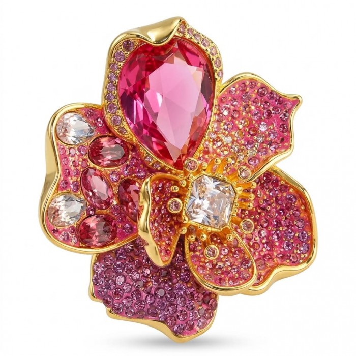Cherry Blossom 37.5 carat Pink Topaz 14K Gold over .925 Silver handcrafted Cocktail Ring s. 7 - Close-up of Cherry Blossom brooch with pink amethyst, gold setting.