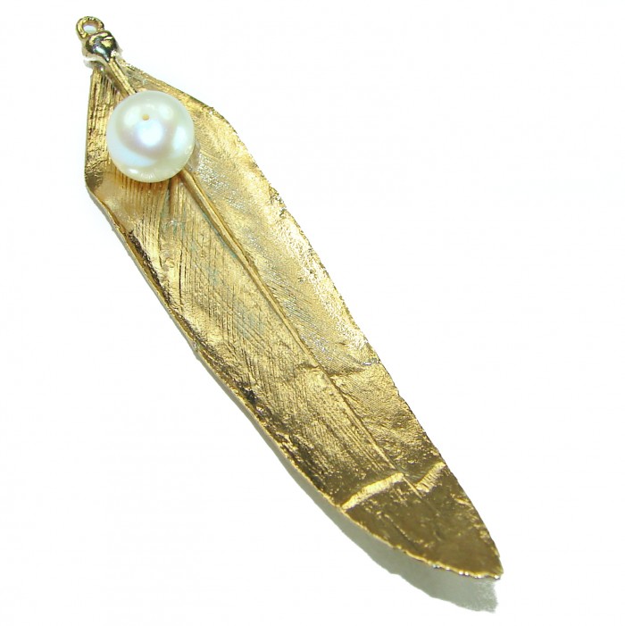 Stylish REAL Leaf dipped in Sterling Silver and 14K Pearl & .925 Sterling Silver Pendant - photo 2