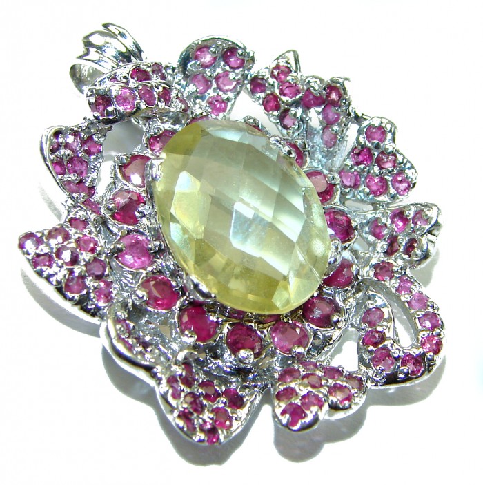Monica 51.2 carat Citrine Ruby .925 Sterling Silver handmade Statement pendant - photo 1