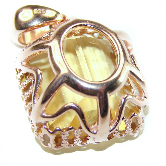 Emerald cut 14.3 carat Lemon Quartz 14K Gold over .925 Sterling Silver handcrafted pendant - photo 1
