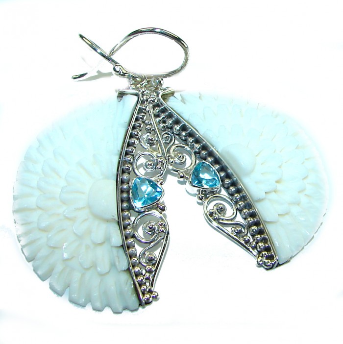 Bli made carved ox's Bone Swiss .925 Sterling Silver handcrafted earrings - photo 4