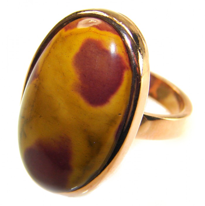 Mars best quality 23.8 carat Mookaite 18K Rose Gold over .925 Sterling Silver handmade ring 7 adjustable - Close-up of Mookaite ring set in 18K rose gold.