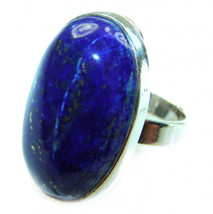 Natural 20.8 carat Lapis Lazuli .925 Sterling Silver handcrafted ring size 7 adjustable - Close-up of 20.8 carat Lapis Lazuli in .925 Sterling Silver ring