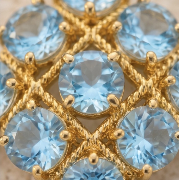 Vintage style 14.8 carat Swiss Blue Topaz .925 Sterling Silver DIPPED IN 18K Gold handmade Pendant - Close-up of vintage style Swiss Blue Topaz set in gold.