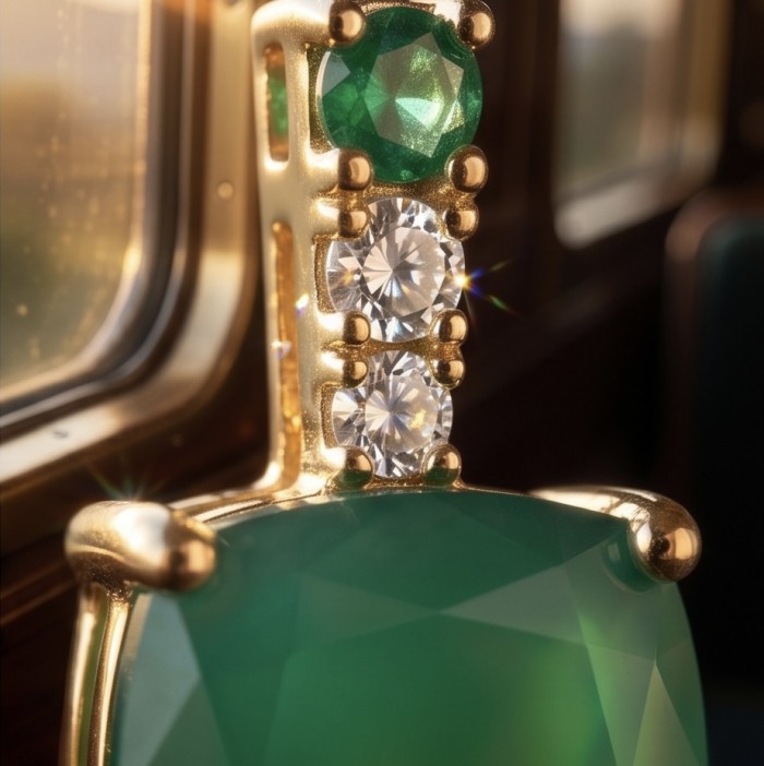 Asscher cut 3.8 carat COLOMBIAN Emerald 22k Gold over .925 Sterling Silver handmade Earrings - Close-up of Asscher cut Colombian emerald in gold setting with diamonds.