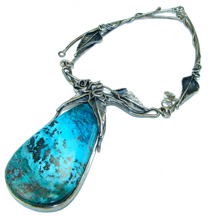 Great quality Chrysocolla .925 Sterling Silver handcrafted HUGE Necklace - photo 1