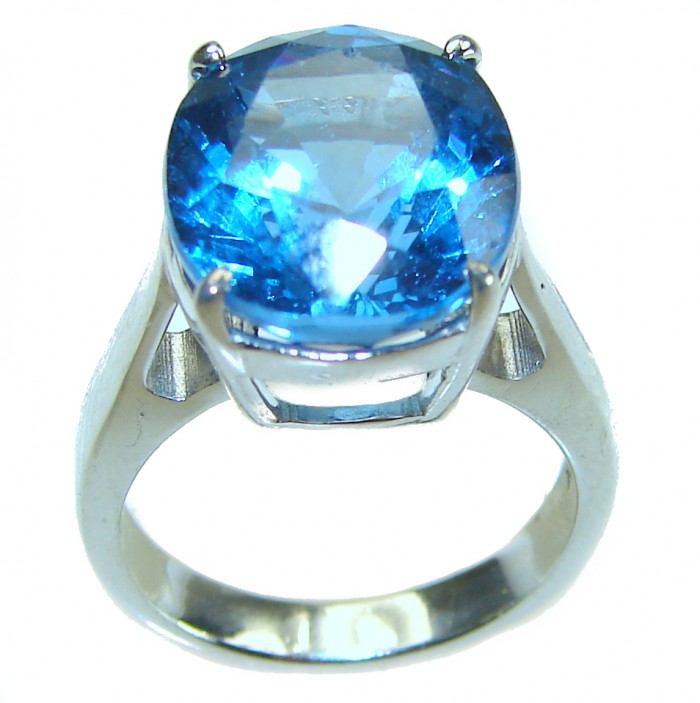 Electric Blue 14.5 carat Blue Swiss Topaz .925 Sterling Silver handcrafted Ring size 5 3/4 - photo 2