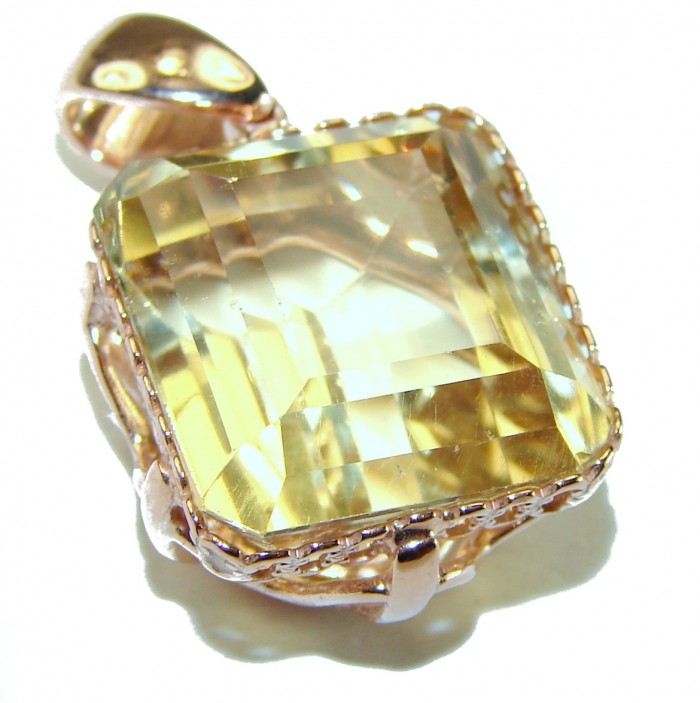 10.3 carat Lemon Quartz 14K Rose Gold over .925 Sterling Silver handcrafted pendant - photo 3