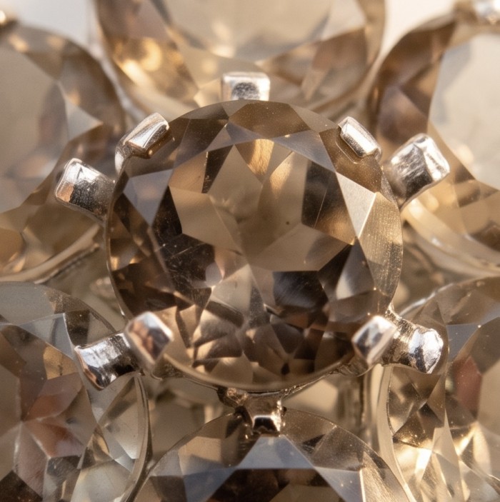 Penelope - 15.5 carat Smoky Topaz rhodium over .925 Sterling Silver handmade Pendant - Stone close-up of 15.5 carat Smoky Topaz in rhodium over .925 St.