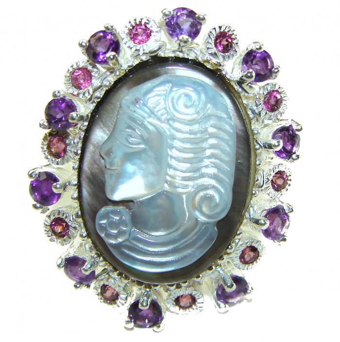Vintage Beauty Authentic Cameo Onyx .925 Sterling Silver handcrafted Large ring; s. 8 - photo 2