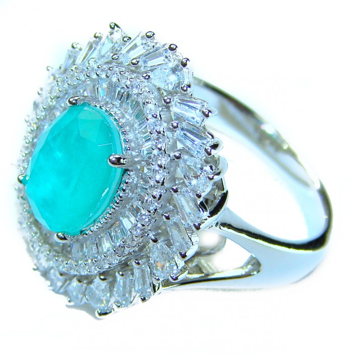 Luxurious 5.5 ctw Paraiba Tourmaline .925 Sterling Silver handcrafted Statement Ring size 8 1/4 - photo 2