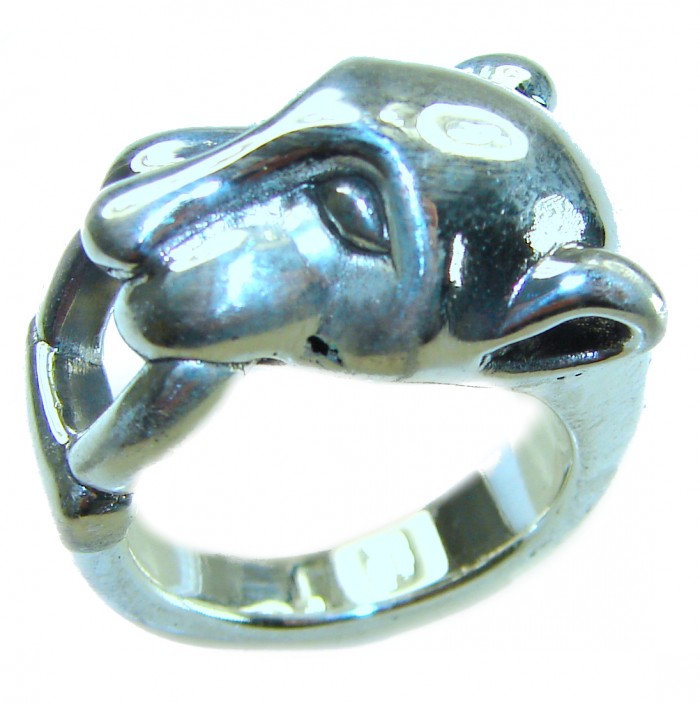 Cheetah .925 Sterling Silver handmade Statement Ring s. 6 3/4 - Cheetah sterling silver ring, side view, detailed head design.