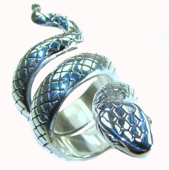 Large Boa Snake .925 Sterling Silver handcrafted Statement Ring size 7 1/2 - photo 3