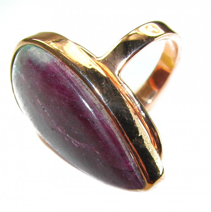 Natural Eudialyte 14K Gold over .925 Sterling Silver Large Ring s. 9 adjustable - Side view of natural Eudialyte ring in gold over sterling silver