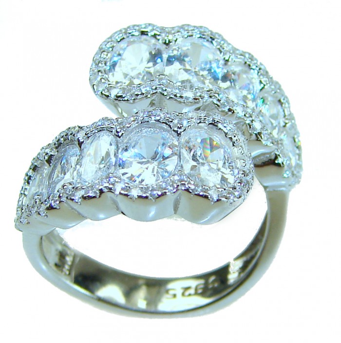 Art Deco Genuine 6.5 carat White Topaz .925 Sterling Silver handcrafted Ring size 5 3/4 - Art Deco white topaz sterling silver ring, angled top view.