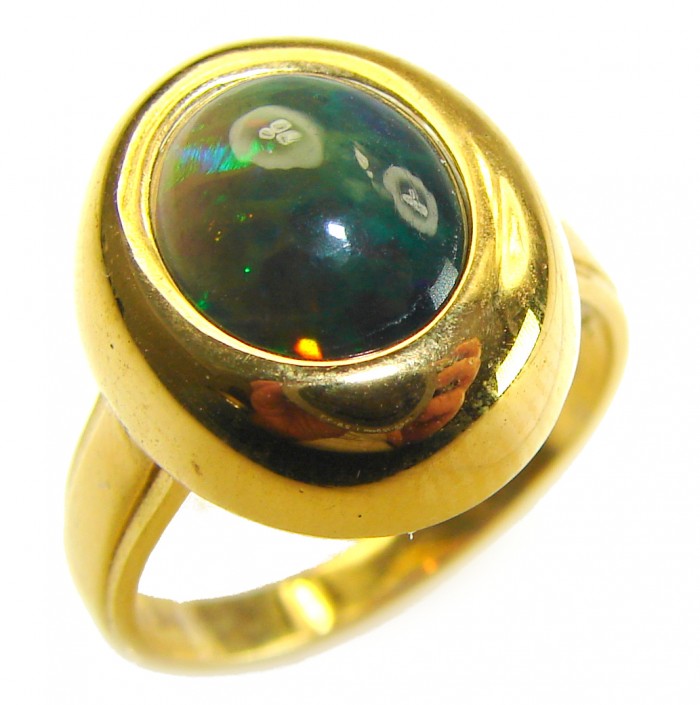 Authentic 11.2ct Black Opal 14K gold over .925 Sterling Silver brilliantly handcrafted ring s. 8 - Close-up of 11.2ct black opal ring in 14K gold over sterling silver.