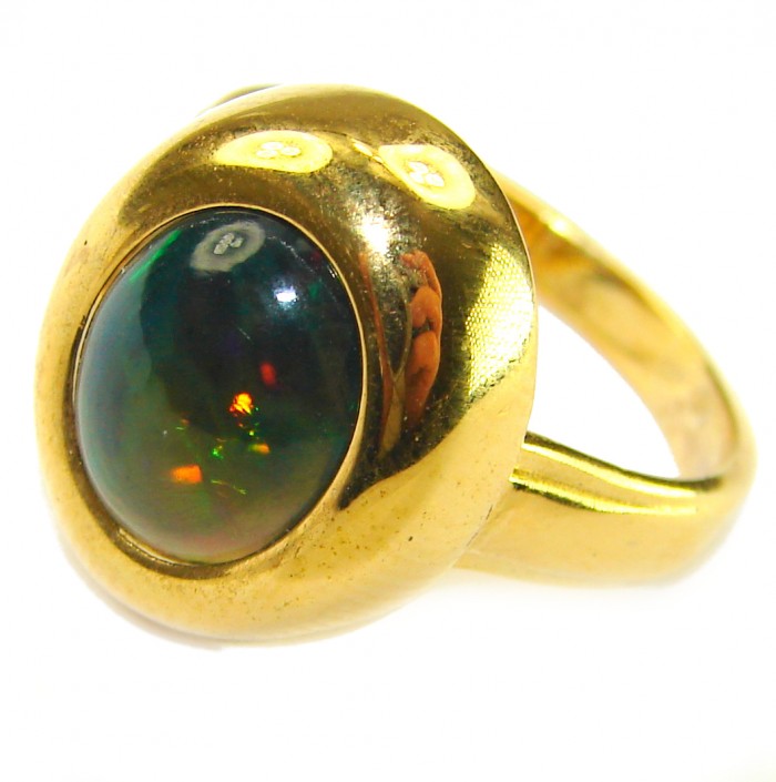 Authentic 11.2ct Black Opal 14K gold over .925 Sterling Silver brilliantly handcrafted ring s. 8 - Black opal ring, close-up top view, gold setting and vibrant colors