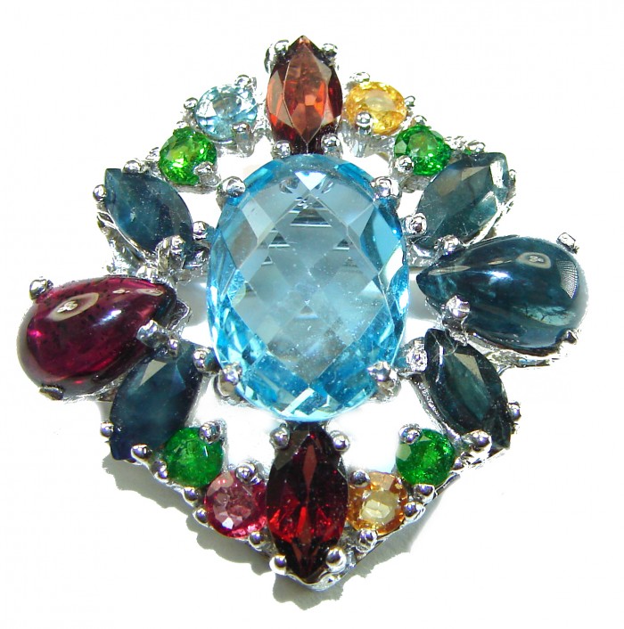 Vintage Design Swiss Blue Topaz .925 Sterling Silver handcrafted Pendant & Brooch - photo 2