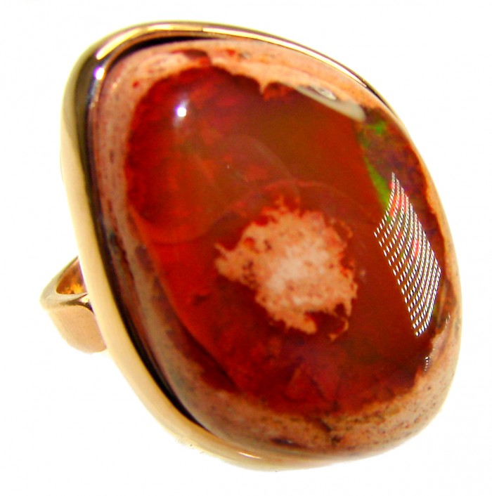 Orange Galaxy best quality 38.4 carat Mexican Opal 18K Rose Gold over .925 Sterling Silver handmade ring 7 - Orange Galaxy Mexican Opal ring, close-up, showing 38.4 carat stone.