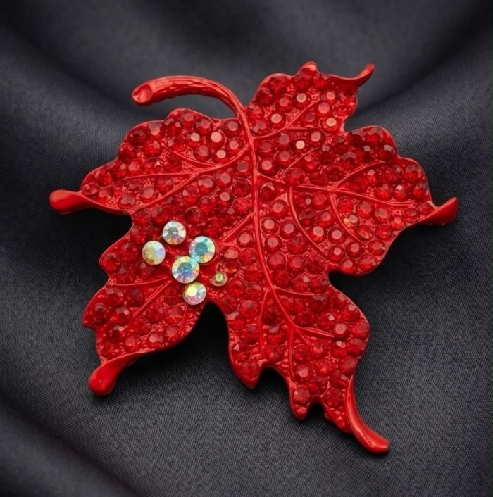 Stylish Red Leaf Crystal Brooch - photo 4