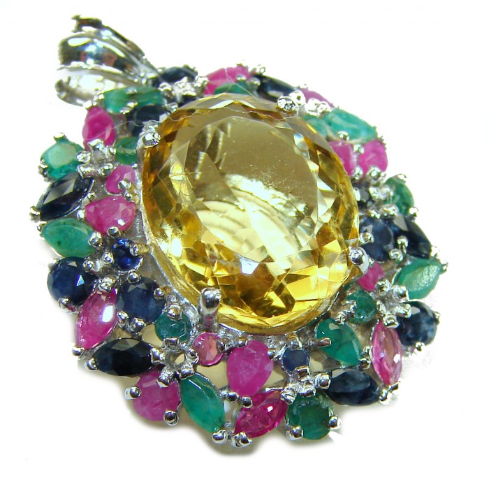 Tiffany - Vintage Design Genuine 14.5 carat precious Citrine .925 Sterling Silver handmade Pendant - Close-up of vintage Tiffany pendant with colorful gemstones.