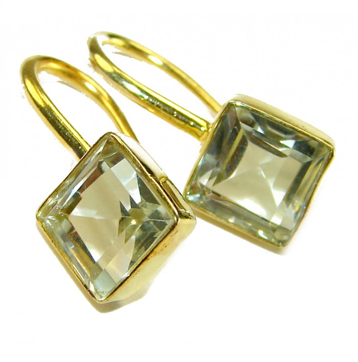 Splendid 5.5 carat Aquamarine 14K Gold over .925 Sterling Silver Handcrafted Earrings - Square aquamarine earrings in 14K gold, close-up view.