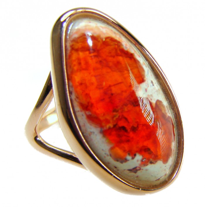 Golden Galaxy best quality 15.8 carat Mexican Opal 18K Rose Gold over .925 Sterling Silver handmade ring 7 - Mexican Opal ring in 18K gold, close-up of stone, 15.8 carats