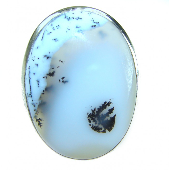 LARGE Top Quality Dendritic Agate .925 Sterling Silver handcrafted Ring s. 9 3/4 - Close-up of dendritic agate in sterling silver setting.