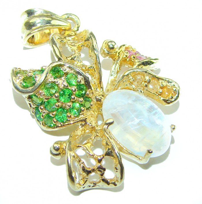Magic Garden Genuine Fire Moonstone 14K gold over .925 Sterling Silver handcrafted pendant - photo 3