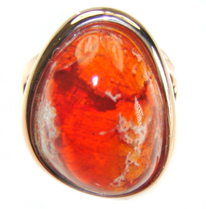 Queen of Fire best quality 12.4 carat Mexican Opal 18K Rose Gold over .925 Sterling Silver handmade ring 6 - photo 3