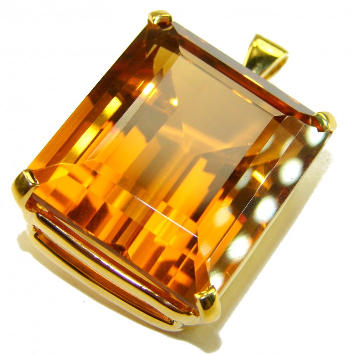 Luxury genuine 55.5 CARAT baquette cut Champagne Topaz .925 Sterling Silver dipped in 18K Gold handmade Pendant - Close-up of luxury 55.5 carat rectangular-cut champagne topaz pendant.