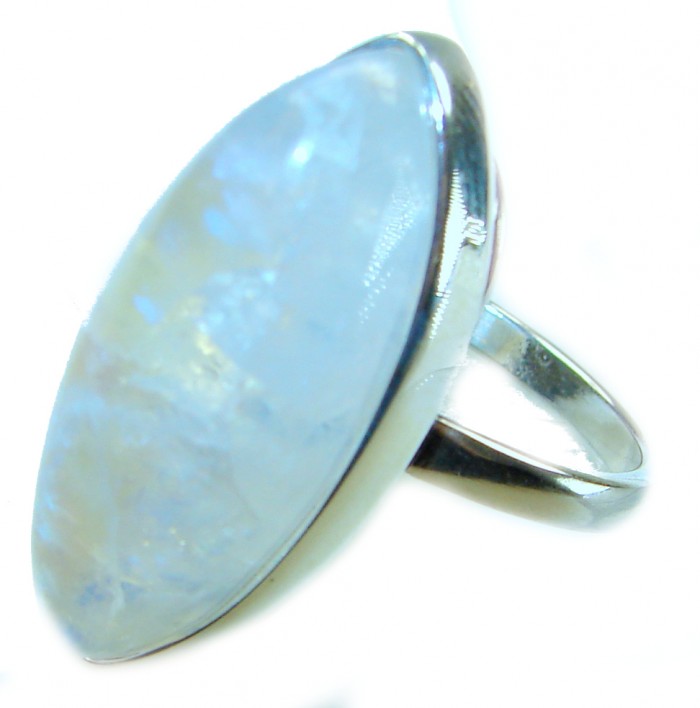 Top quality Rainbow Moonstone .925 Sterling Silver handmade ring s. 10 - Side view of Rainbow Moonstone .925 Sterling Silver ring.