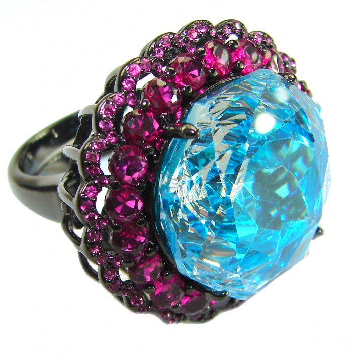 Stella Authentic 24.4 carat Blue Topaz Black rhodium over .925 Sterling Silver Handcrafted Ring size 7 adjustable - photo 2