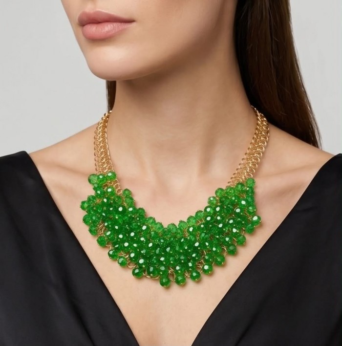 Emma 229.8 carat Green Topaz golden Handcrafted necklace - photo 1