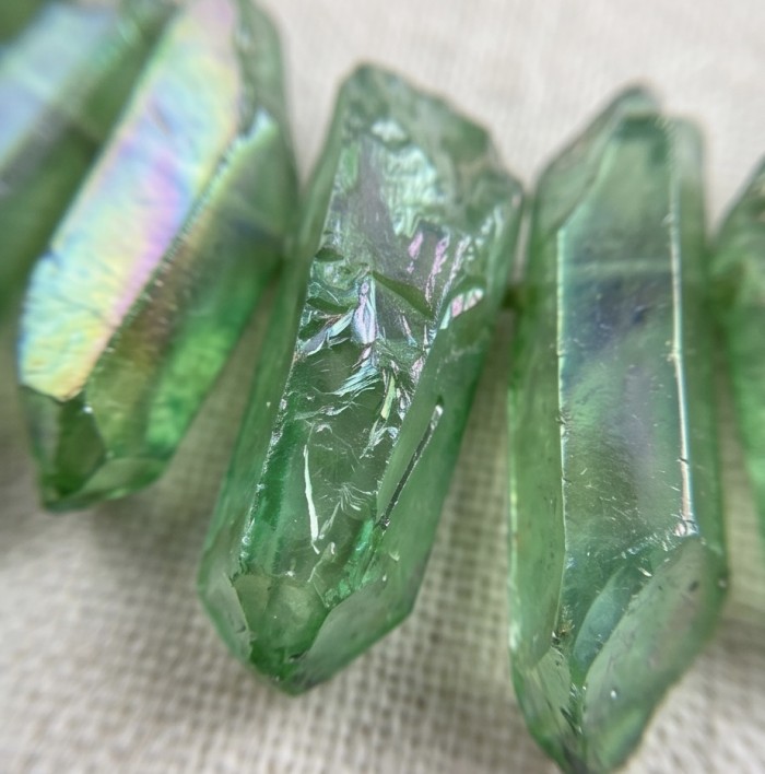 Mint-Green Halite Crystal Cluster .925 Sterling Silver handmade Necklace - Close-up of mint-green halite crystal cluster stones.