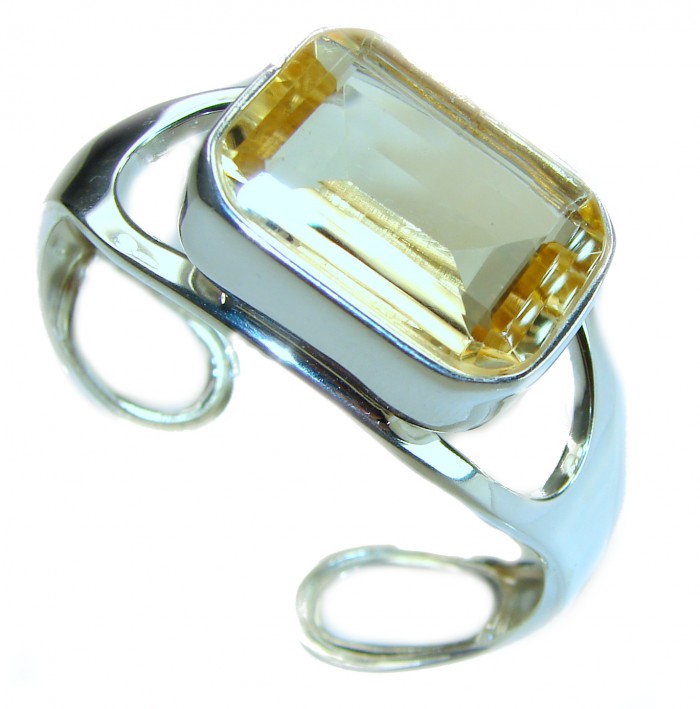 Simplicity 61.5 carat Genuine Lemon Quartz handcrafted .925 Sterling Silver Bracelet / Cuff - Side view of Simplicity ring with 61.5 carat lemon quartz gemstone.