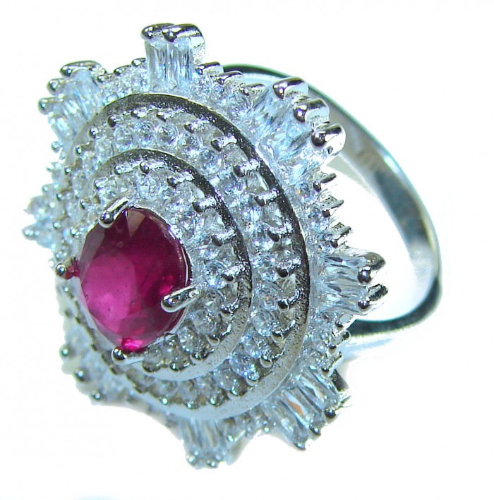 Melody - Vintage Design 7.4 CARAT Garnet .925 Sterling Silver handcrafted ring; s. 7 1/2 - Close-up of Melody ring with garnet and diamond accents in sterling silver.