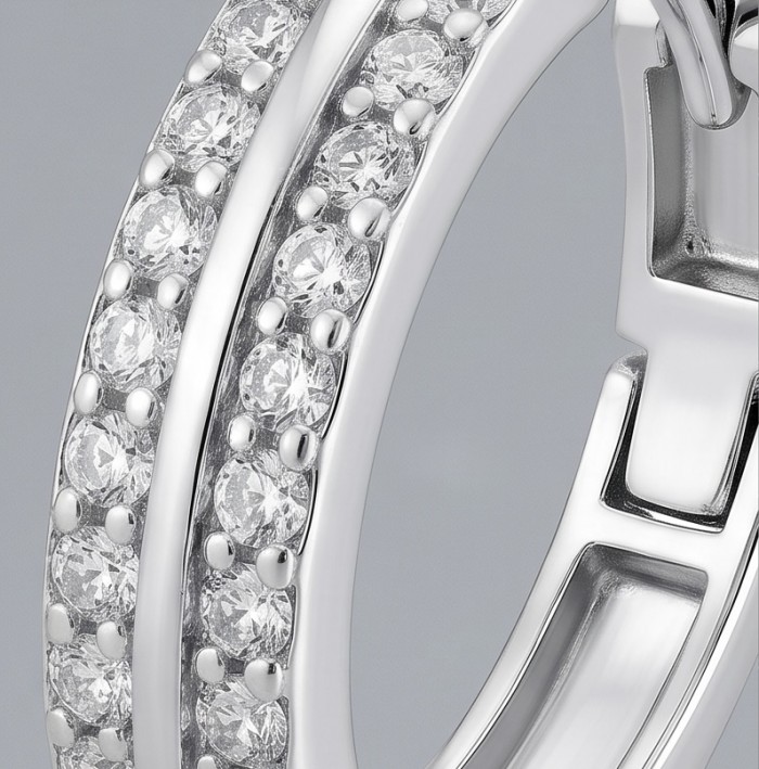 Allure Natural 2.2 carat White Topaz .925 Sterling Silver handcrafted hoop earrings - Close-up of white topaz stones on sterling silver ring