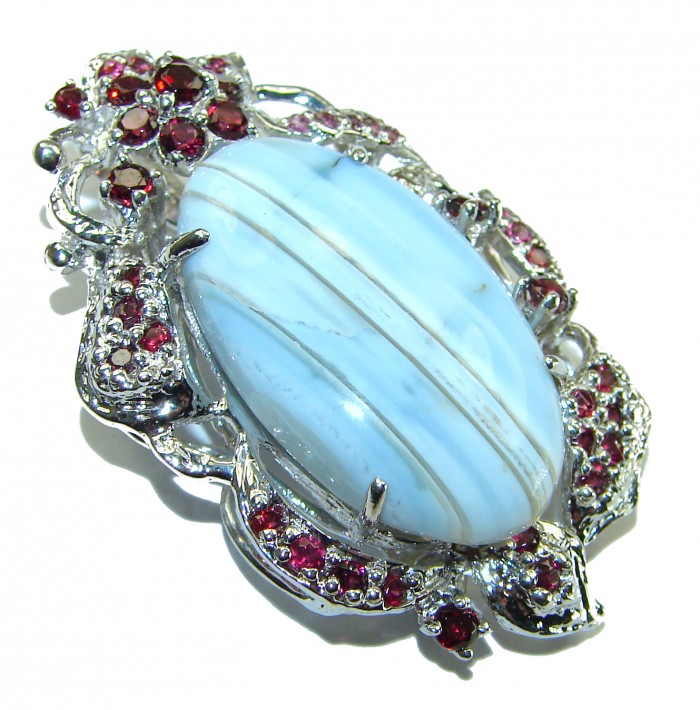Vintage Beauty genuine Owyhee Blue Opal .925 Sterling Silver handmade Pendant and Brooch - photo 1