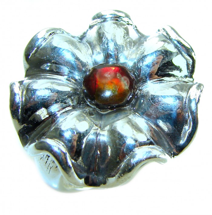 Genuine 4.1 carat Ammolite .925 Sterling Silver handmade Ring size 6 - photo 2