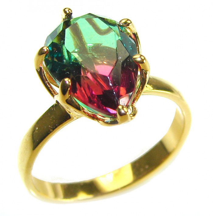 7.9 carat pear cut Brazilian Tourmaline 14K Gold over .925 Sterling Silver Perfectly handcrafted Ring s. 9 - photo 3