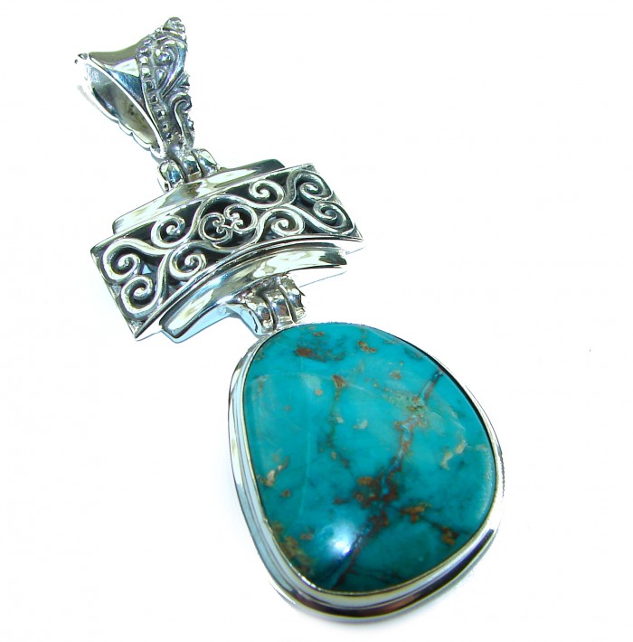 One of a kind Precious Turquoise from Arizona .925 Sterling Silver handmade pendant - photo 4