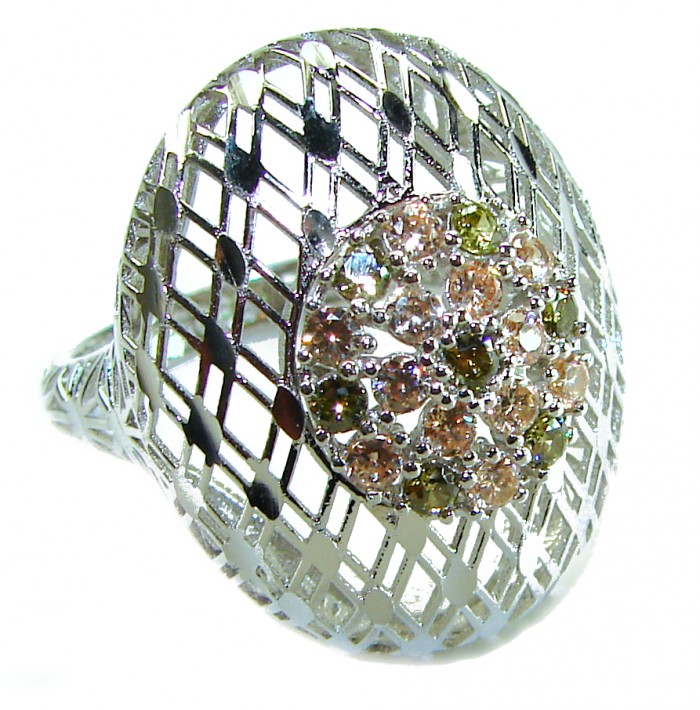 Aphrodite - 2.6 carat yellow Sapphire .925 Sterling Silver handcrafted ring size 8 - Close-up of Aphrodite ring with yellow sapphires and sterling silver.
