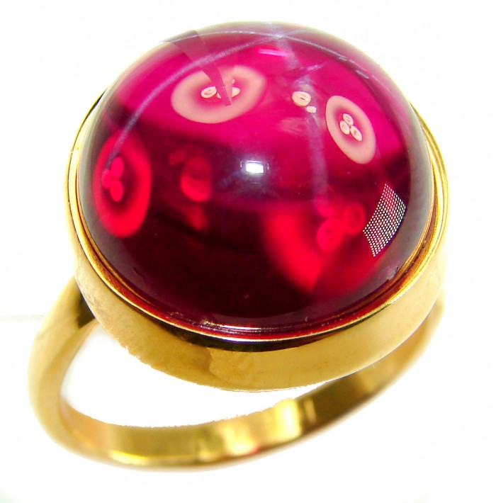 Bella Rosa Genuine 12.8 CARAT Star Ruby 14k GOLD OVER .925 Sterling Silver Large Statement Ring size 8 1/4 - Close-up of Bella Rosa 12.8 carat star ruby ring in gold setting.