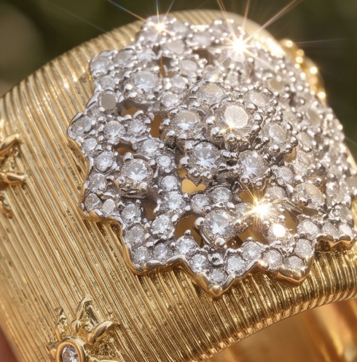 Byzantine design Authentic White Topaz 18K Gold over .925 Sterling Silver handcrafted ring size 7 - Close-up of Byzantine design ring with white topaz and 18K gold detail.